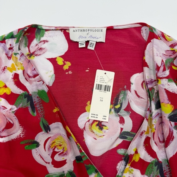 NWT Anthropologie x Alice Archer Rosalie Wrap Midi Dress 10 Red Motif Floral - Picture 9 of 16